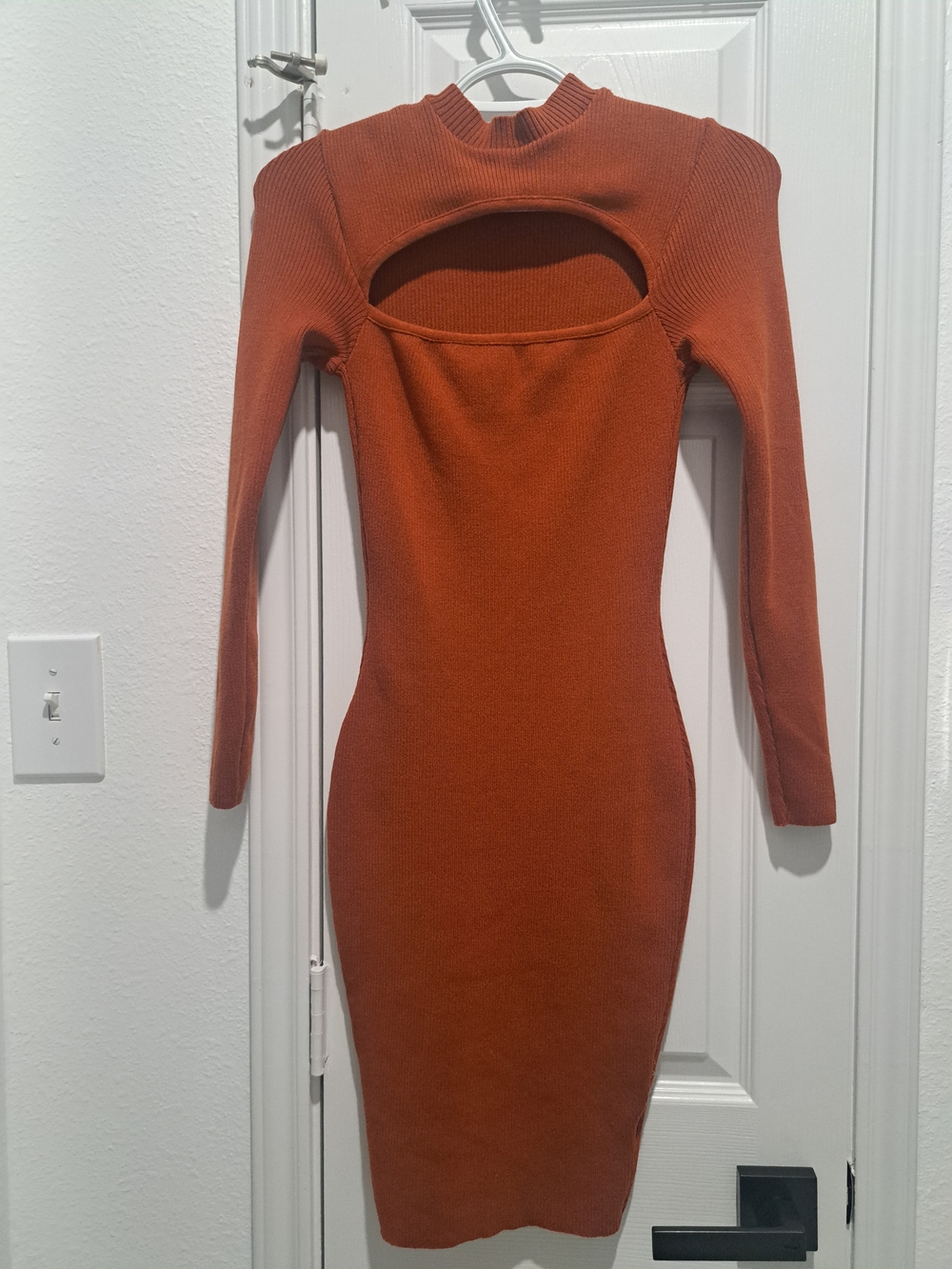 Fashion Nova Burnt Orange Cutout Ribbed Long Sleeve Bodycon Dress
